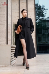 94005T95 - Măng tô dài dạ pha lê xanh than, lót trần bông