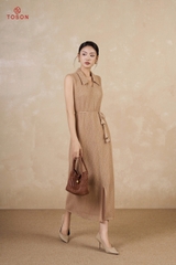 42063N95 - Đầm ren sợi nâu, thắt đai eo