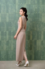 B1348N95 - Bộ đũi nâu đốm: gile đính hoa + C.váy