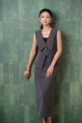 B1305K65 - Bộ denim kẻ: Gile cổ to + C.váy