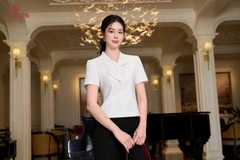 19140W96 - Áo ký giả trắng đũi nhật, cổ tạo nơ