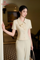 B1254 - Bộ đũi xước be kem: Áo đính hoa+ Q suông