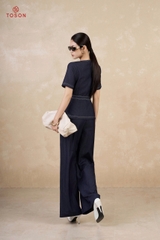 JBQ03X65 - Bộ denim diễu chỉ trắng: Áo dài + Q suông