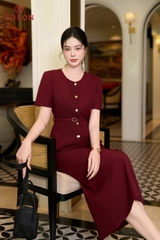 B1377D96 - Bộ đờ mi đũi đô đậm: Áo đai eo + Chân váy
