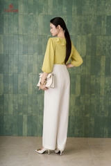 14013 - Áo lụa cổ xếp bèo, buộc nơ