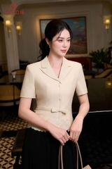 19113E66 - Áo ký giả kem, gấu thêu hoa bô đê