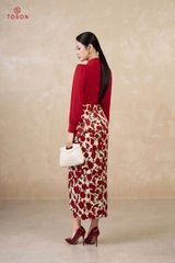 12045D35 - Áo silk đỏ dài tay cổ buộc nơ