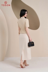 19344 - Áo vest tay cộc gấm hoa kim tuyến thắt đai eo