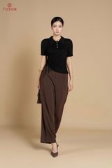 AS100B75 - Áo len thun đen rút nhún eo