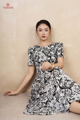 41001 - Đầm xoè xếp ly lụa silk hoạ tiết