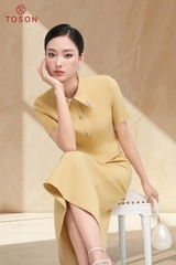 B8347V76 - Bộ tweet vàng: Áo cổ đính cườm + Cvay A