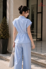 B1270 - Bộ linen xanh ngọc: Áo vạt lệch + Q suông