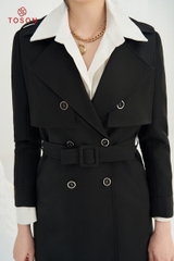 92994 - Áo măng tô Kaki cổ K tà bong 2 bên thắt đai eo