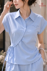 B1270 - Bộ linen xanh ngọc: Áo vạt lệch + Q suông