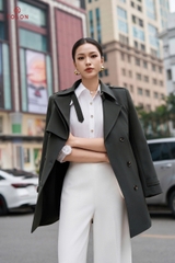 91001 - Măng tô kaki tà bong thắt đai eo