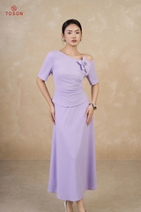 B1346 - Bộ thun len tím: Áo vai lệch đính hoa + C.Váy