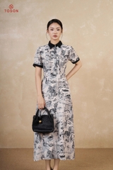 43084 - Đầm xòe lụa silk họa tiết hoa đen