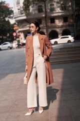 99004E34 - Áo dạ lông cừu Be tà bong, cổ K lé phối