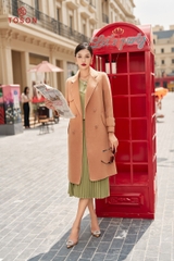 99004E34 - Áo dạ lông cừu Be tà bong, cổ K lé phối