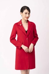 99005D01- Aó dạ lông cừu đỏ đô đính cúc, tay cắt can đính cúc
