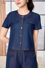 JAN02T06 - Áo sơ mi denim diễu chỉ bò