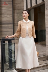 82021 - Áo khoác ngắn gấm lông thêu hoa