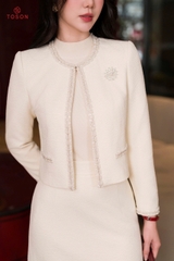 B8374E65 - Bộ u mì xốp kem: Vest ngắn + C.váy