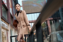 94007N95 - Măng tô nâu cổ phối da, lót trần bông