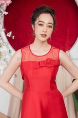 49385D540 -  Đầm tafta đỏ xòe, phối lưới