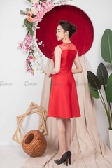49385D540 -  Đầm tafta đỏ xòe, phối lưới