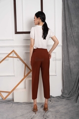 23013N620 - Quần baggi nâu đất, cạp trang trí khuyên cá tính.