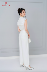 B1265W63 - Set bộ trắng xước nhật: áo cổ thêu bô đê + quần suông Limitted