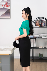 14105X64 - Áo sơ mi đũi lụa xanh, ngực cấu mí