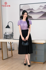 14105T64 - Áo sơ mi đũi lụa tím, ngực cấu mí