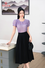 14105T64 - Áo sơ mi đũi lụa tím, ngực cấu mí
