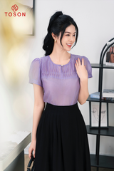 14105T64 - Áo sơ mi đũi lụa tím, ngực cấu mí