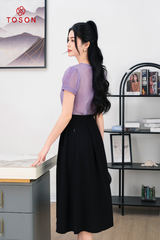 14105T64 - Áo sơ mi đũi lụa tím, ngực cấu mí