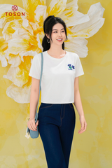 AP333W34 - Áo cotton croptop in hoa tím nhỏ