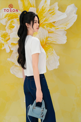 AP333W34 - Áo cotton croptop in hoa tím nhỏ