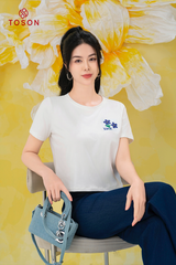 AP333W34 - Áo cotton croptop in hoa tím nhỏ