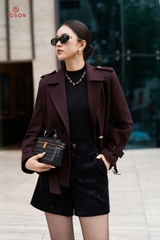 94006Y95 - Áo khoác dáng ngắn, dạ pha lê màu vang chát