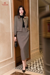 B8311K95 - Bộ umi kẻ phối da (Áo vest + CV)