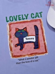 AP512X24 - Áo cotton xanh in hình mèo