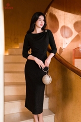 49008B95 - Đầm tay lỡ đen kim tuyến tạo xoắn