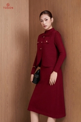 B6703 - Bộ len đen đính cúc: áo cổ đức + Đầm