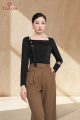 AS129B35 - Áo saquin đen nơ vai đính cúc