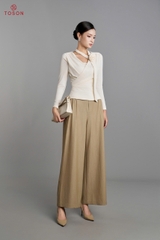 AS124 - Áo thun kem nhúng cổ nơ đính bông hoa