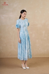 44102 - Đầm xòe ly súp tơ in  tay