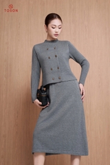 B6705G05 - Bộ len ghi áo Gile cổ tròn + Đầm