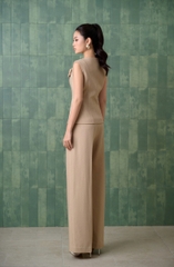 B1245N95 - Bộ gile nâu text vân: Áo đinh hoa + Q suông